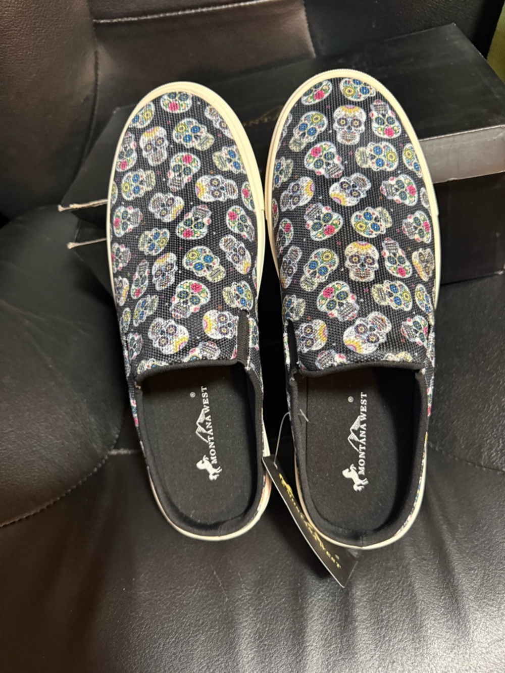 Montana West Black Slip-On Sneakers with Colorful Sugar Skull Print